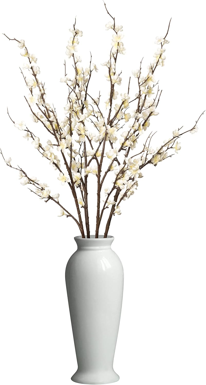 Wedding Floral Backdrop White Artificial Cherry Blossom Stems - 4 Pack 37" Long Branches for Venue Styling
