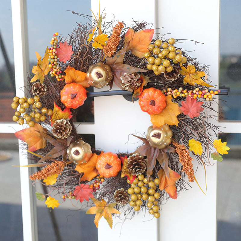 Fall Thanksgiving Wreath 24 Inch Large Maple Berry Pumpkin Fruit Sun Circle Artificial Decor