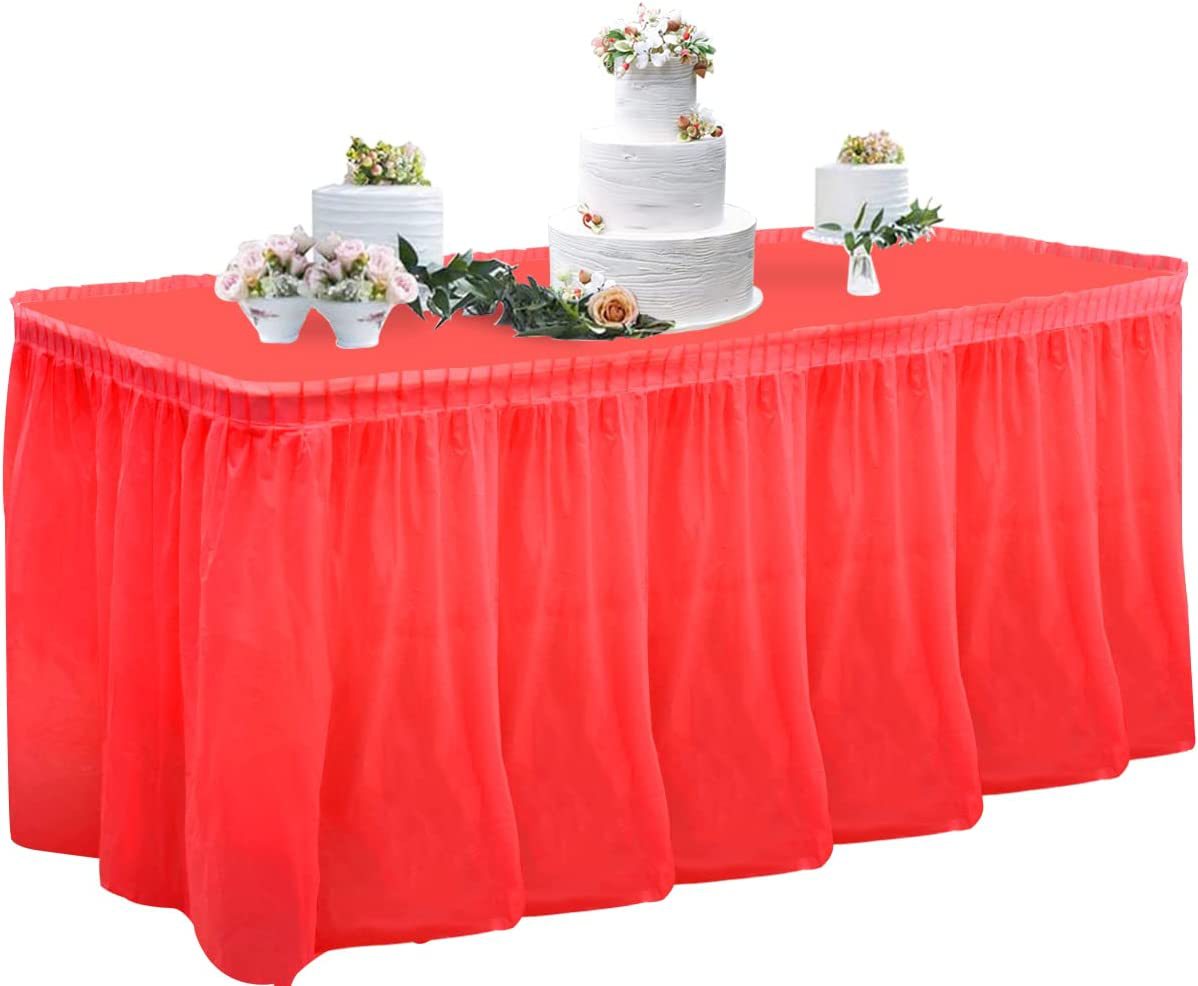 Bulk 14FT Disposable Tablecloth & Skirt Set for Rectangle Table Wedding Buffet Birthday Party Baby Shower Decorations Wholesale