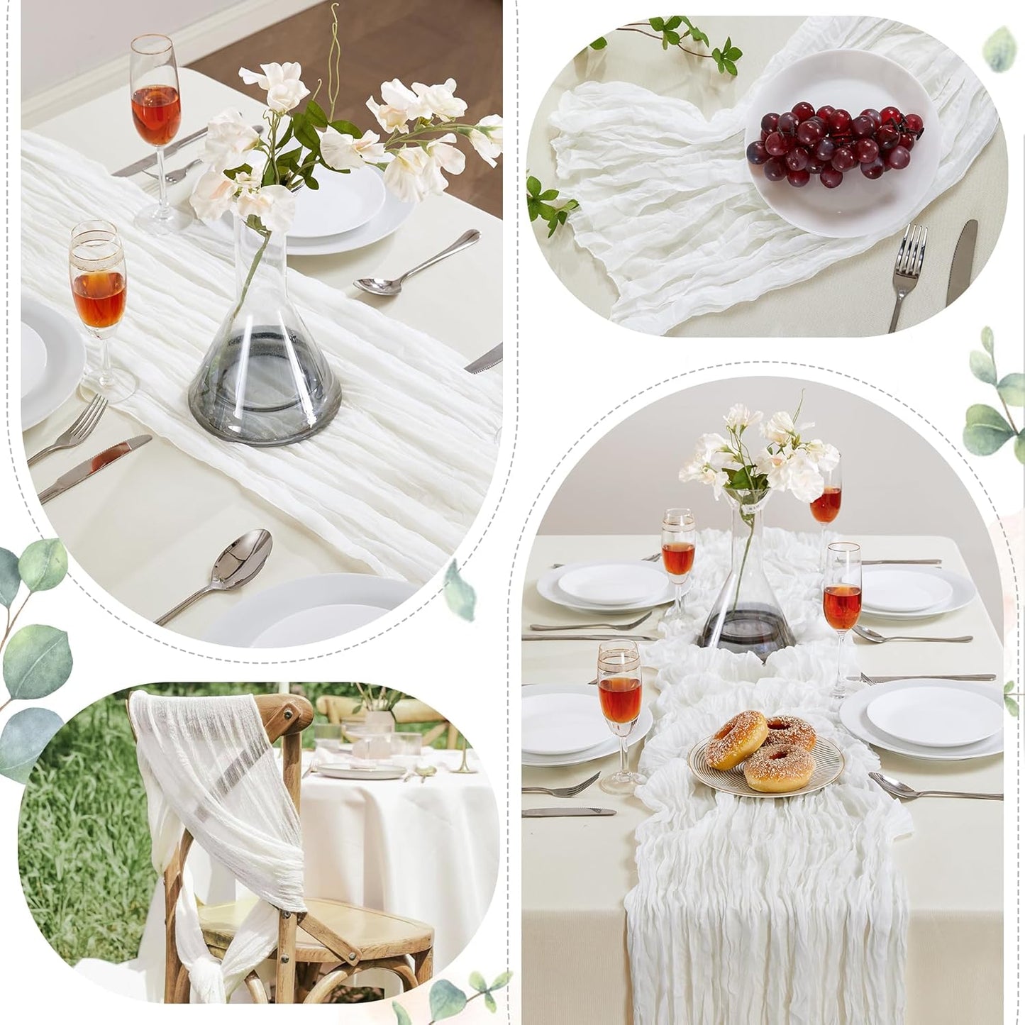 Bulk 6 Pcs 10FT White Cheesecloth Table Runner Boho Rustic Gauze Sheer Runner for Wedding Baby Shower and Birthday Party Decor Wholesale