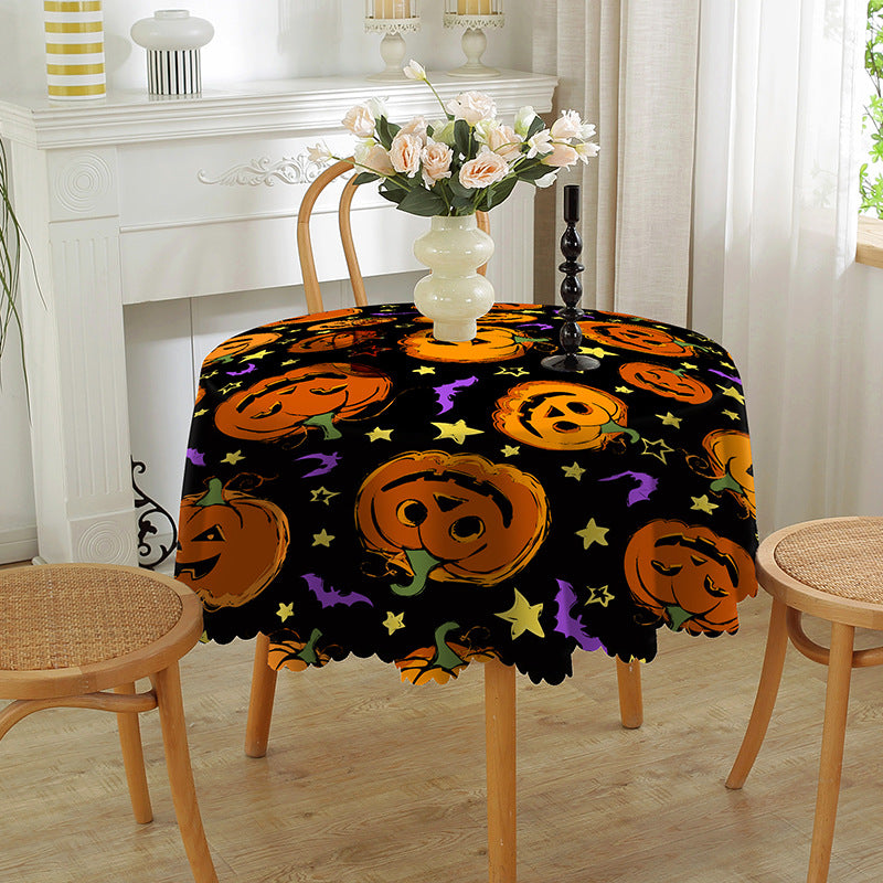 Bulk Halloween Tablecloth Festive Round Table Cover with Spider Web Pumpkin and Witch Print Easy Care and Party Protection Wholesale