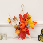 Mini Artificial Pumpkin Maple Leaf Pentagram Wreath, Fall Thanksgiving Decor, Bulk Wholesale