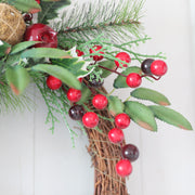Christmas Pine Wreath with Red Berries 16 Inch Artificial Coniferous Holiday Decor