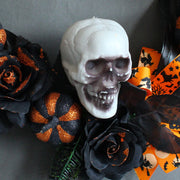 Halloween Feather Skull Pumpkin Wreath 16 Inch Artificial Decorative Bulk Wholesale