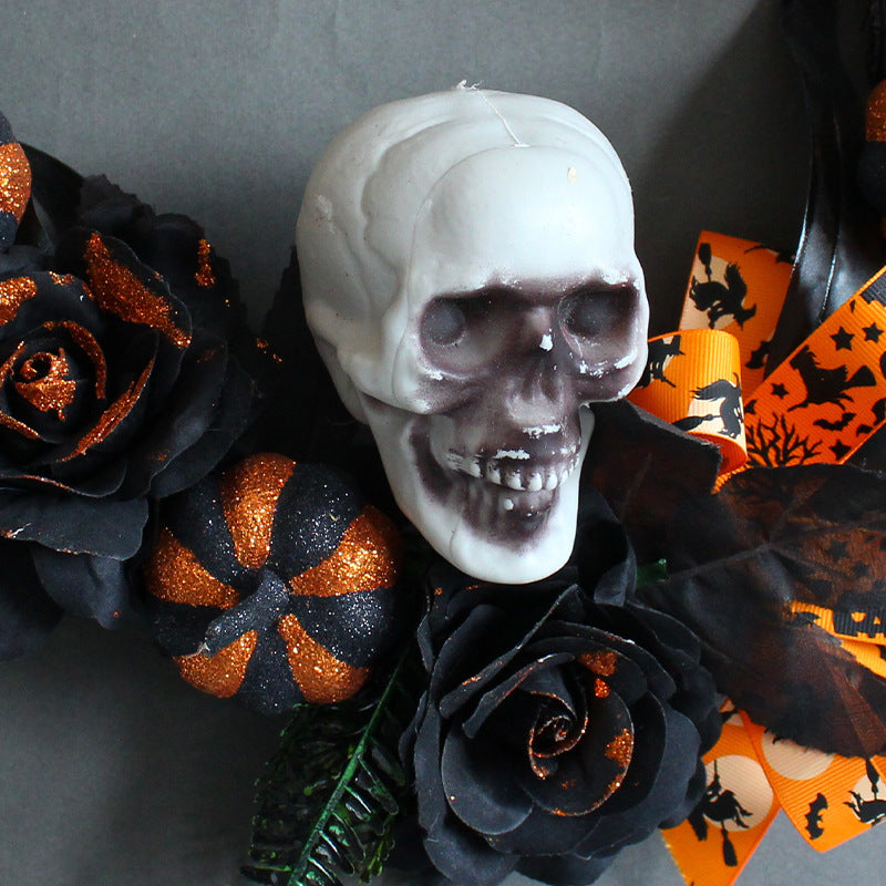 Halloween Feather Skull Pumpkin Wreath 16 Inch Artificial Decorative Bulk Wholesale