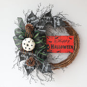 18 Inch Artificial Black Pumpkin Leaves Mesh Wreath Bulk Halloween Decoration
