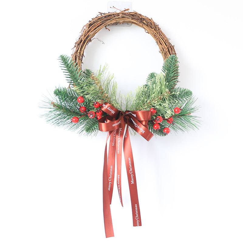 Christmas Pine Needle Bow Berry Wreath 12 Inch Artificial Holiday Decoration