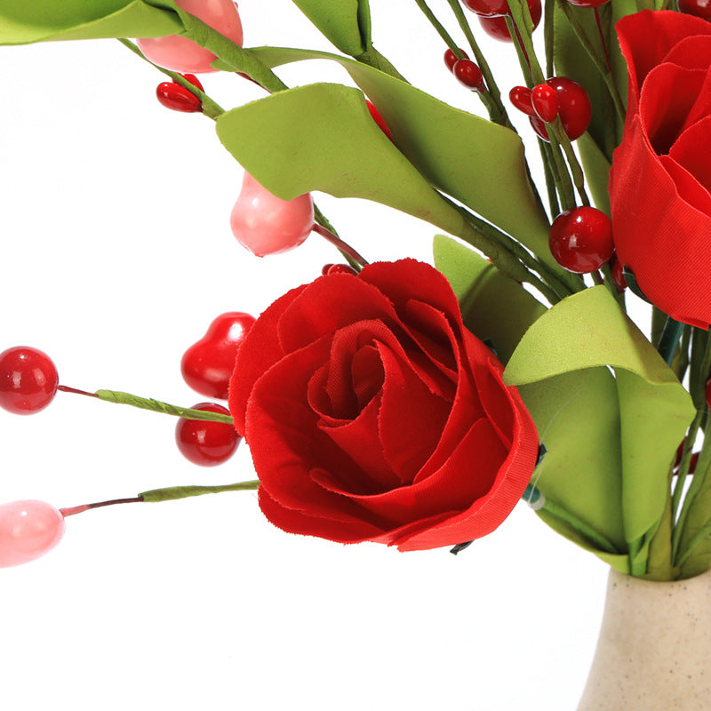 Bulk 3 Pcs 17" Artificial Rose Flowers with Berries for Valentine’s Day Wedding Party Centerpieces Decoration Wholesale