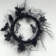 Halloween Grapevine Wreath 18 Inch Black Artificial Spider and Bat Decorations Bulk