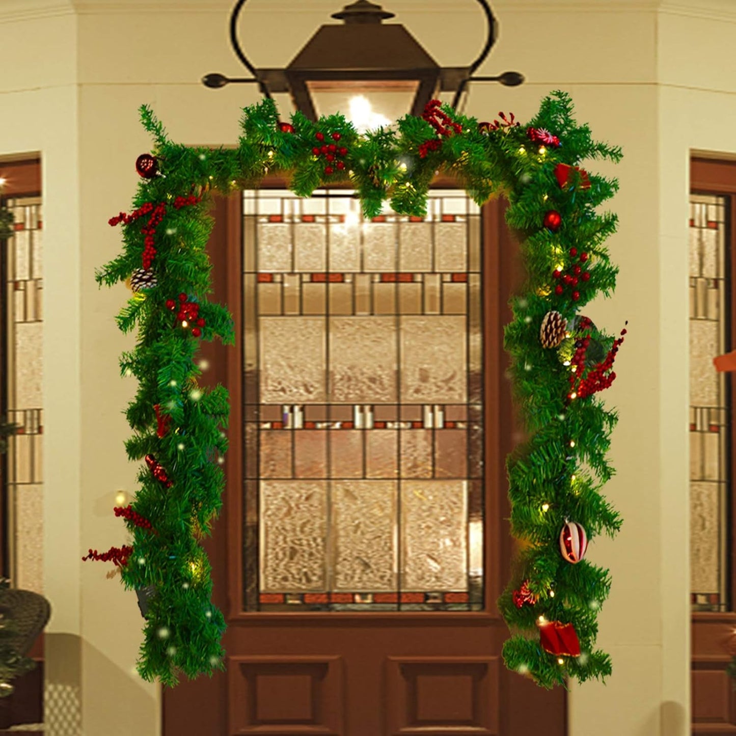 Bulk 71" 106" LED Christmas Garland with Pinecones Red Berries Bows Christmas Balls Candies for Holiday Door Wall Fireplace Decor Wholesale