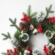 Artificial Christmas Pine Needle Berry Trident Leaf Wreath 20 Inch