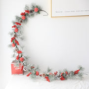 71 Inch Christmas Red Poinsettia Berry Garland Ring Rattan Artificial Holiday Decoration