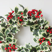 Christmas Artificial Leafy Green and Red Berry Wreath 18 Inch