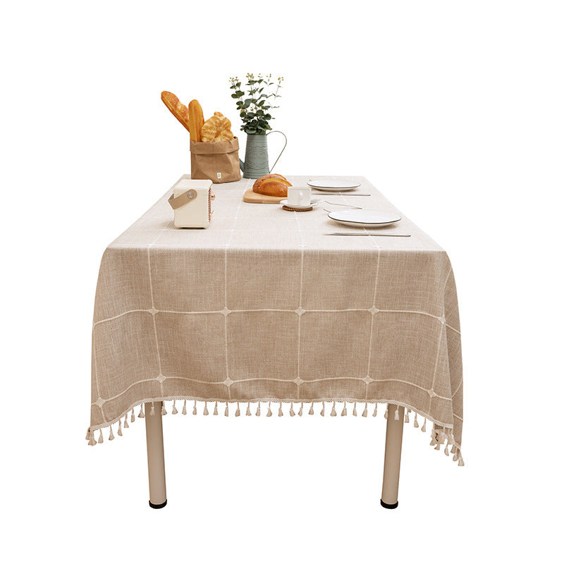 Bulk 2pcs Waterproof Polyester Tablecloth with Tassels Easy Clean Ideal for Kitchen and Dining Room Decor Wholesale