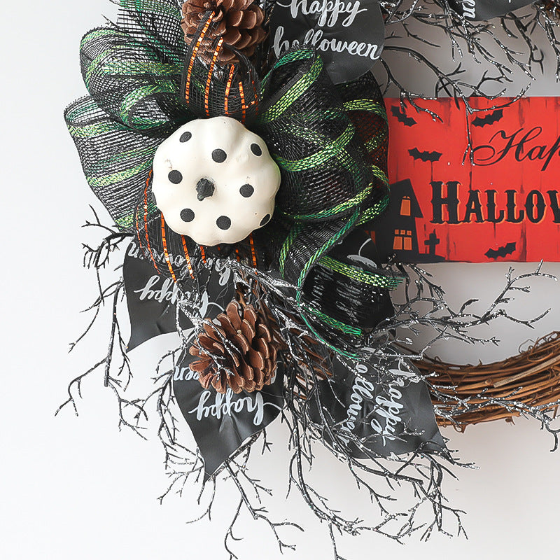 Halloween Black Mesh Wreath 20 Inch Artificial Decorative Door Wreath