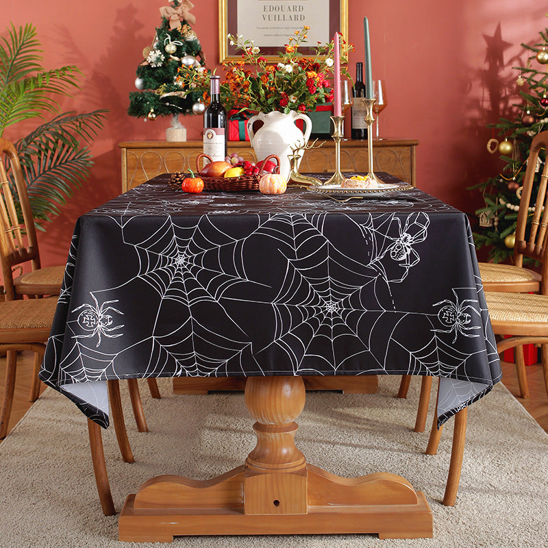 Bulk Spooky Halloween Black Spider Web Rectangular Tablecloth Spill-Proof Polyester Cover for Dining Banquets Parties and Camping Wholesale