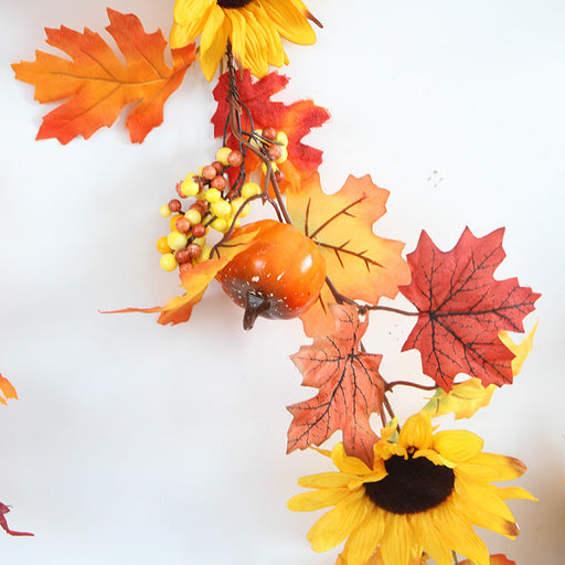 68 Inch Fall Maple Leaf Garland with Sunflower and Pumpkin, Artificial Hanging Vine, Bulk Quantity