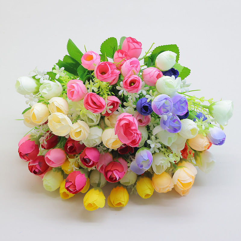 Wedding Floral Backdrop Mini Rose Buds Silk Flower Bush - 13" Bendable Stem Decor for Venue Styling