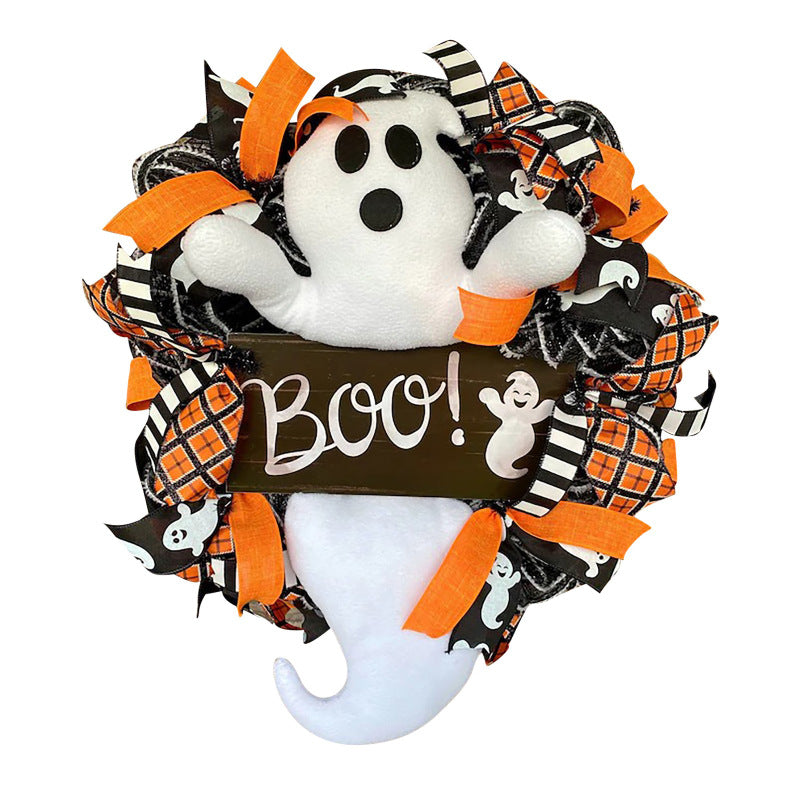 Artificial Halloween Ghost Doll Wreath 12 Inch Black Decorative Halloween Decor