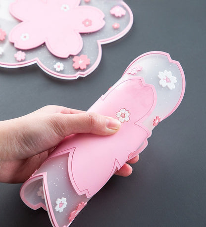Bulk 3 Pcs PVC Sakura Coasters Cute Non-Slip Washable Silicone Placemat for Party Dining Decor Wholesale