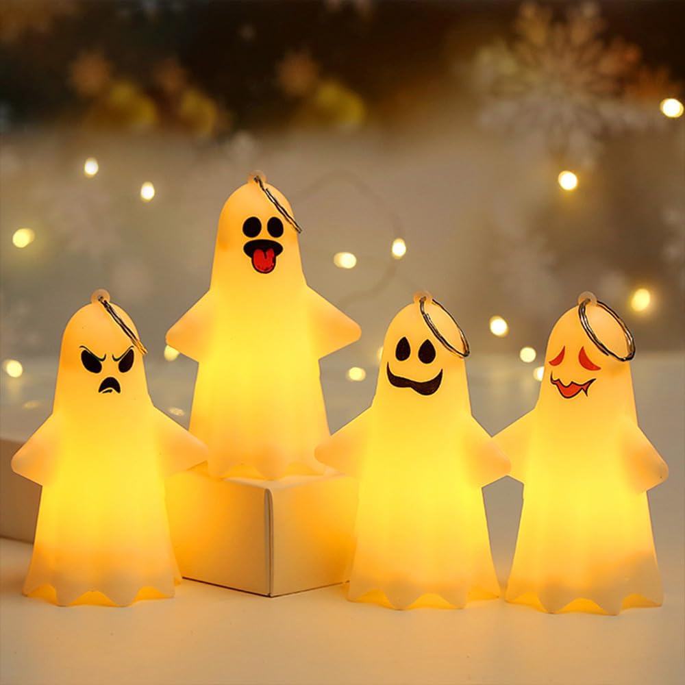 Halloween Decorations LED Ghost Hanging Lights Illuminated Ghost Ornaments for Indoor and Outdoor Use Perfect for Courtyards Gardens and Trees