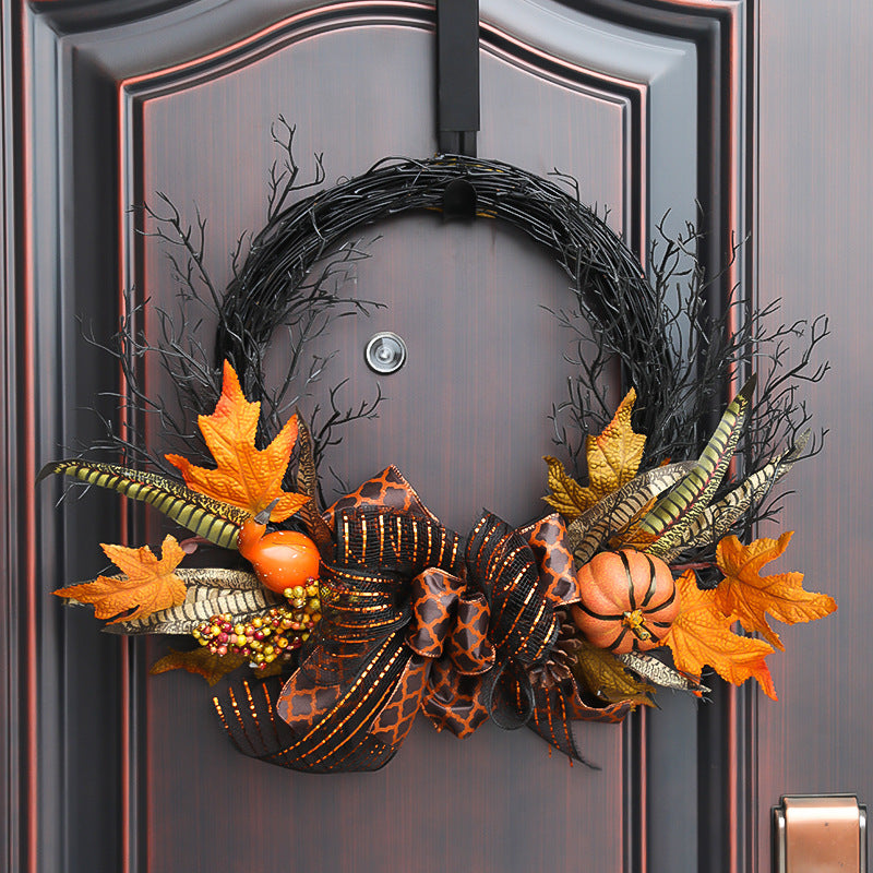 20 Inch Black Foam Pumpkin Berry Wreath Halloween Bulk Wholesale Artificial Decor