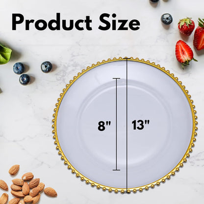 Bulk 100 Pcs Plastic Charger Plates 13" Gold Bead Rim Round Tableware for Wedding Party Event Decor Wholesale