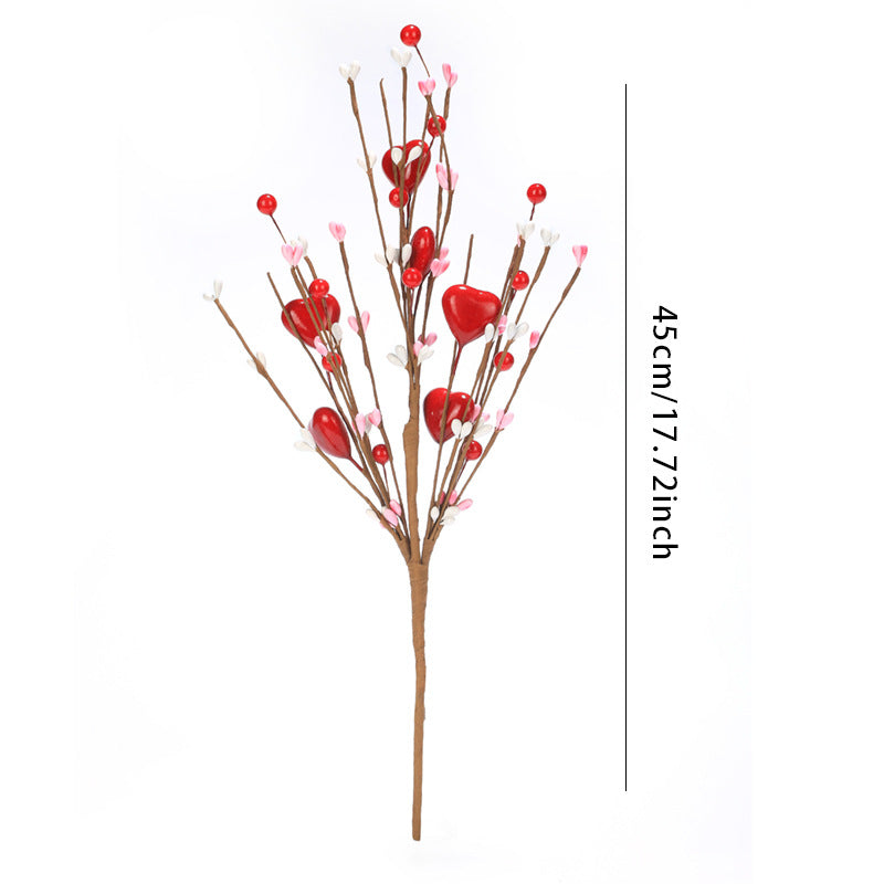 Bulk 3Pcs Red Heart Berry Stems Artificial Valentine’s Day Flowers for Home Office Table Decor Wholesale