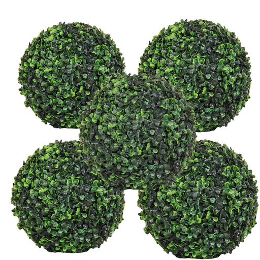 5 Pack Artificial Boxwood Topiary Balls, Large Greenery Spheres, UV Resistant Outdoor Plants