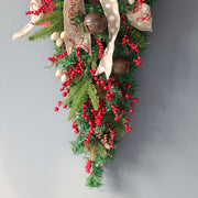 Christmas Red Fruit Teardrop Wreath 24 Inch and 35 Inch Artificial Front Door Decor