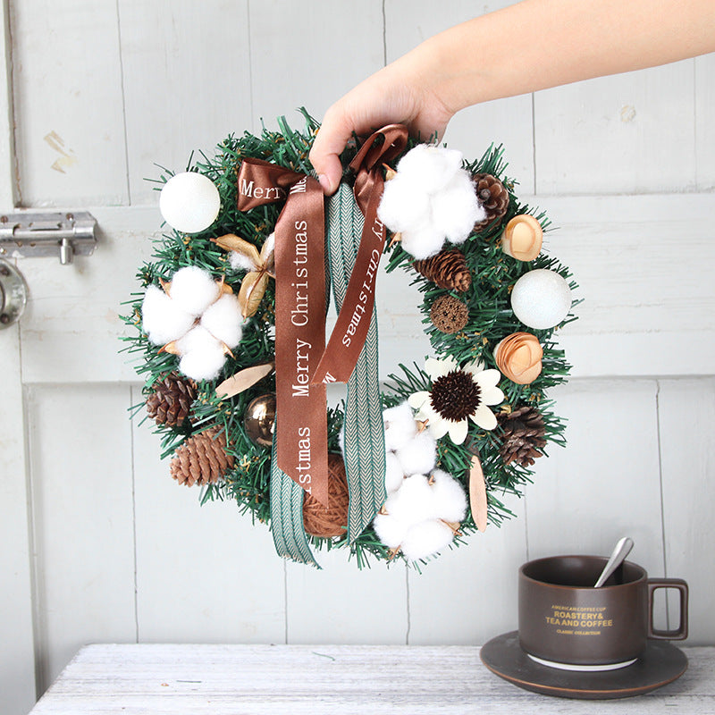 Artificial Cotton Pine Cone Christmas Wreath 12 Inch Holiday Decoration