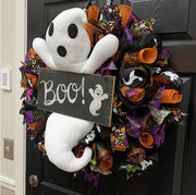 Artificial Halloween Ghost Doll Wreath 12 Inch Black Decorative Halloween Decor
