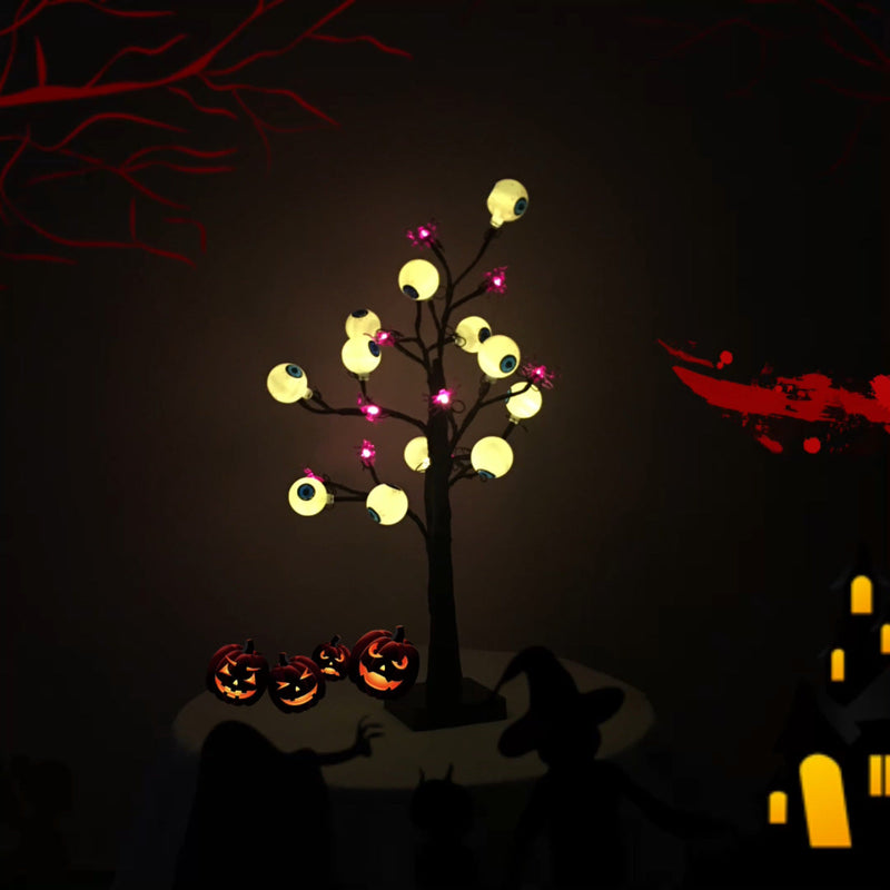 Halloween Tree with Lights 1 Pc Spooky Eyeball Ghost Spider Artificial Decoration