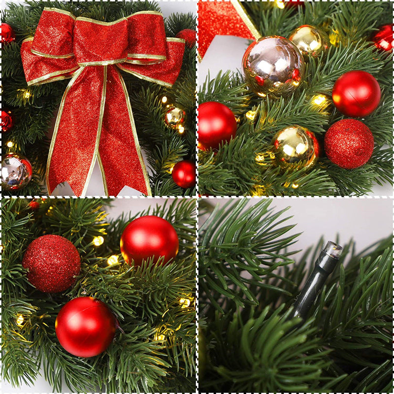 Pre-lit Christmas Wreath with Bow and Ball Ornaments, Bulk Wholesale, Artificial Holiday Decoration
