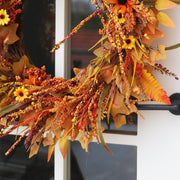 24 Inch Artificial Maple Leaf Autumn Wreath, Large Thanksgiving Fall Decor, Bulk Quantity
