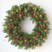 Christmas Pine Cone Berry Wreath 24 Inch Artificial Holiday Decoration