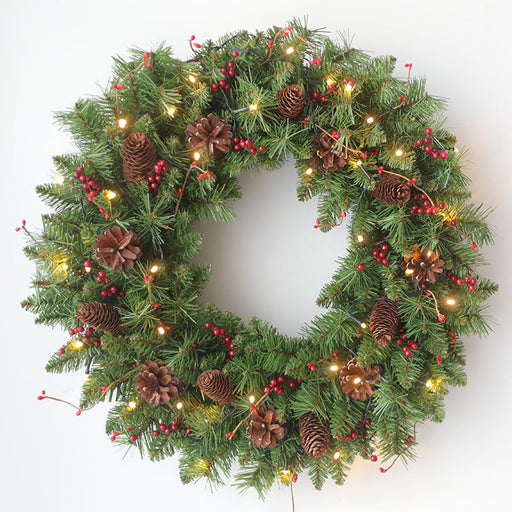 Christmas Pine Cone Berry Wreath 24 Inch Artificial Holiday Decoration
