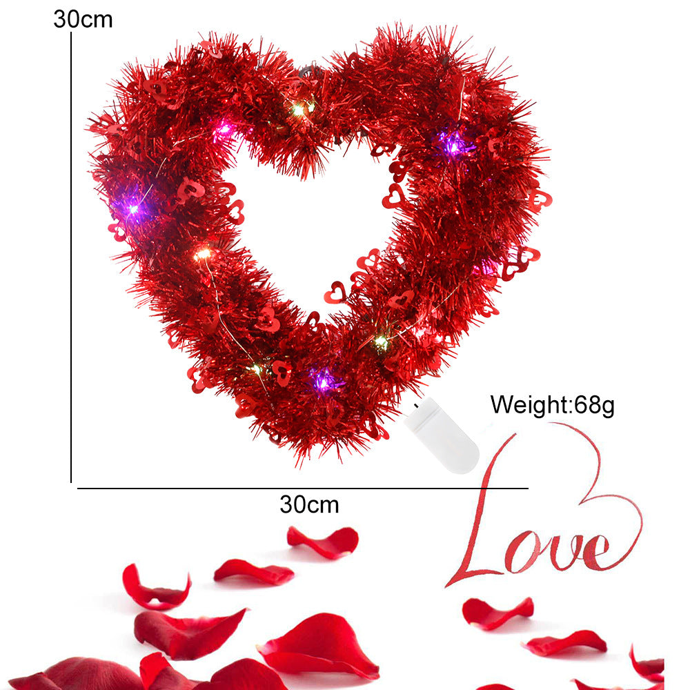 Bulk 12" Heart Shaped Valentine’s Day Wreath with LED Lights for Home Party Decor Wholesale