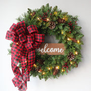 Christmas Wreath 24 Inch Red Berry Foam Bow with PE Leaves Artificial Holiday Decor