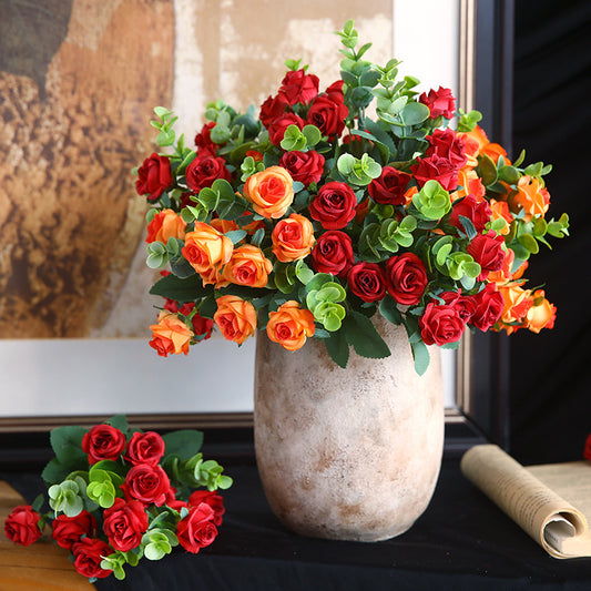 Wedding & Event Rose & Eucalyptus Silk Flower Bouquets, 11-Head Floral Arrangements, 11.8in Tall, Available for Bulk Orders