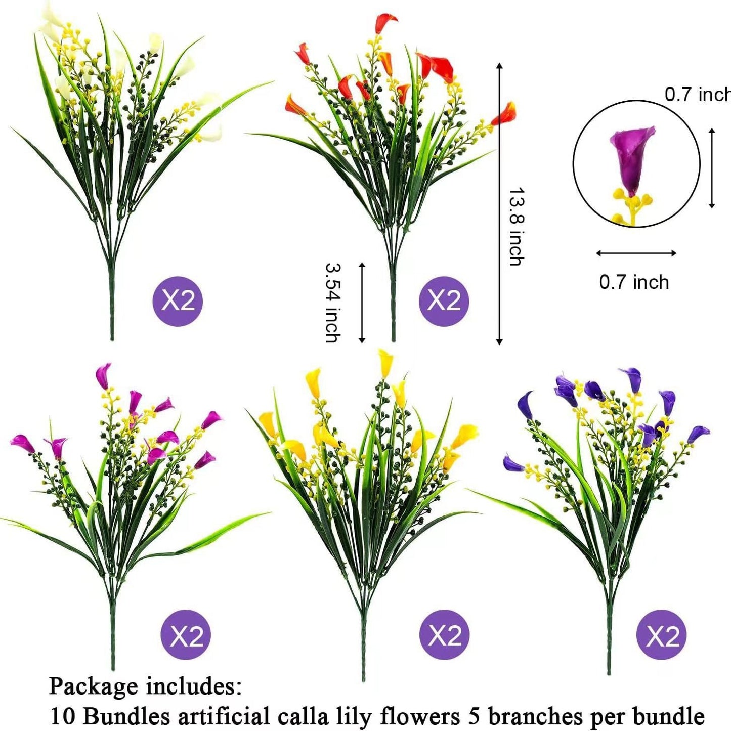 Bulk 10 Bundles Artificial Calla Lily UV Resistant Fake Flowers for Outdoor and Home Decor Wholesale