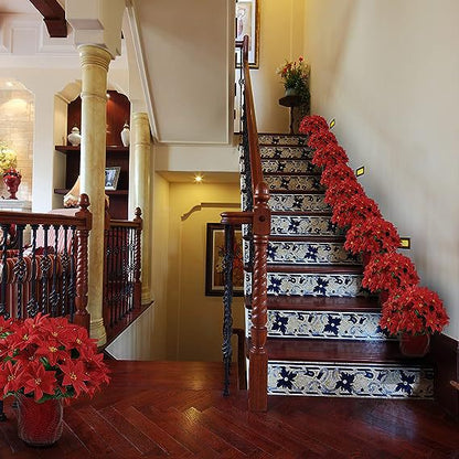 Bulk 5 Pack 15’’ Artificial Poinsettia Bouquet Velvet Poinsettia Bush Christmas Flowers for Home Garden Indoor Outdoor Xmas Decor Wholesae