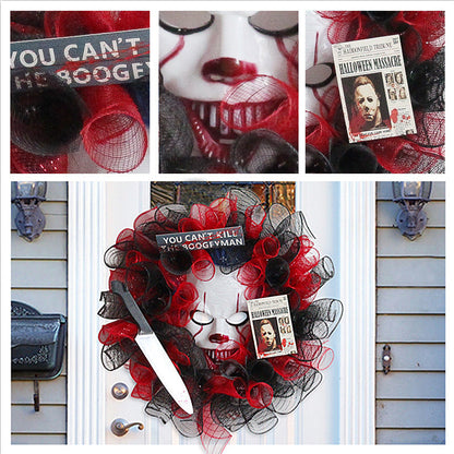 16 Inch Halloween Black Mesh Joker Wreath Bulk Artificial Mask Decoration