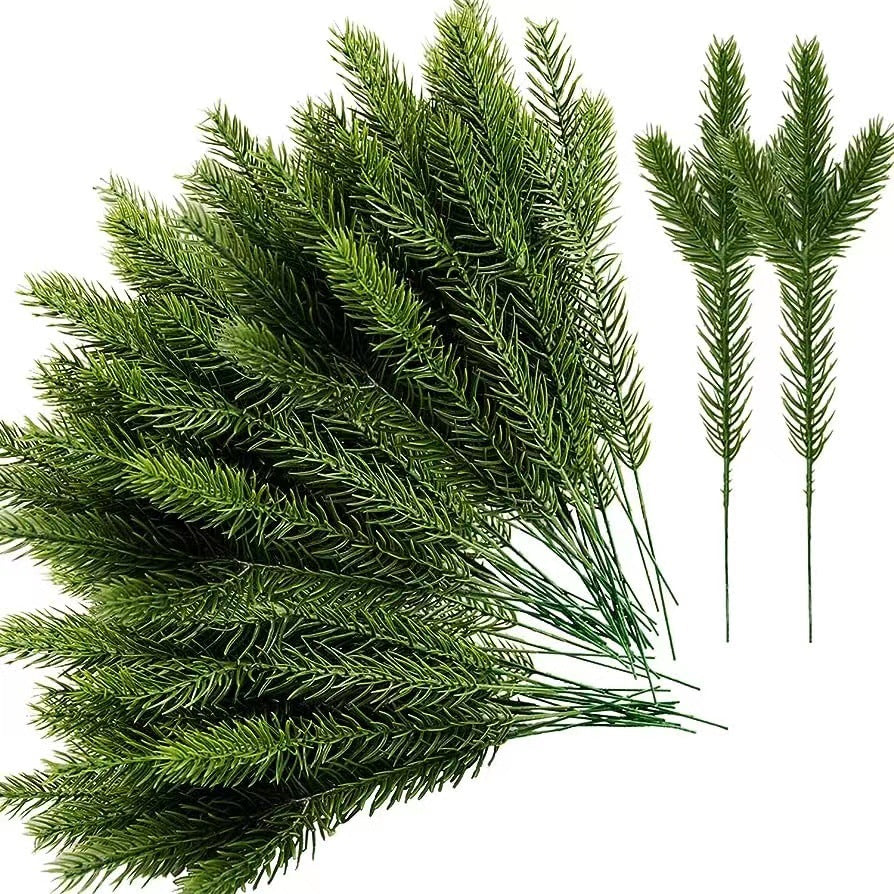 Bulk 50 Pcs Artificial Pine Branches Green Pine Needles for DIY Garland Wreath Christmas and Home Garden Decor Wholesale