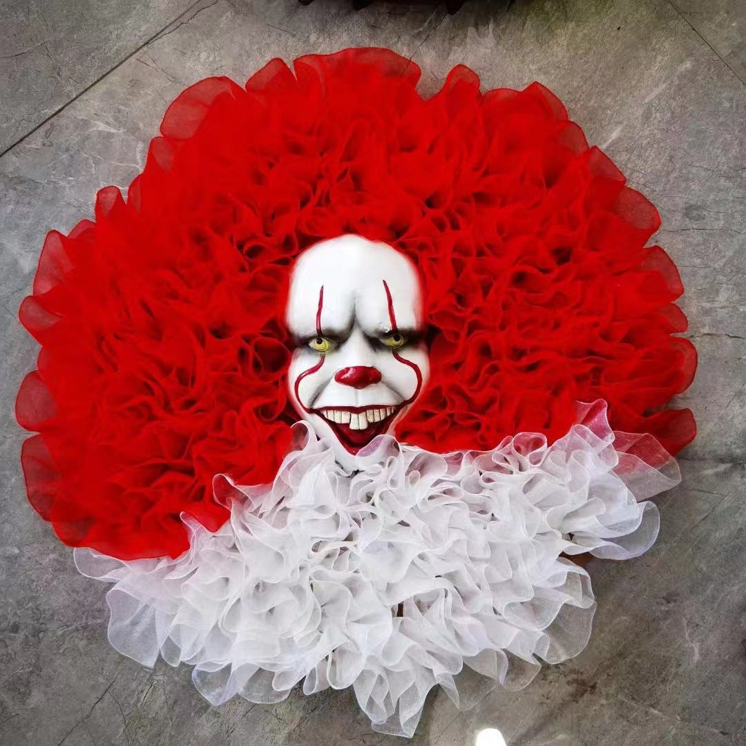 Halloween Scary Clown Wreath 18 Inch Artificial Decorative Door Hanging