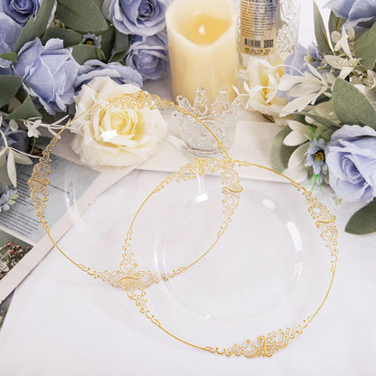 Bulk 2Pcs Gold Rim Clear Plastic Plates Elegant Disposable Dinnerware for Weddings Parties and Thanksgiving Celebrations Wholesale