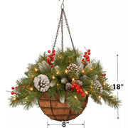 Artificial Christmas Hanging Basket with Frosted Berries, Bulk DIY Decoration, Artificial Material