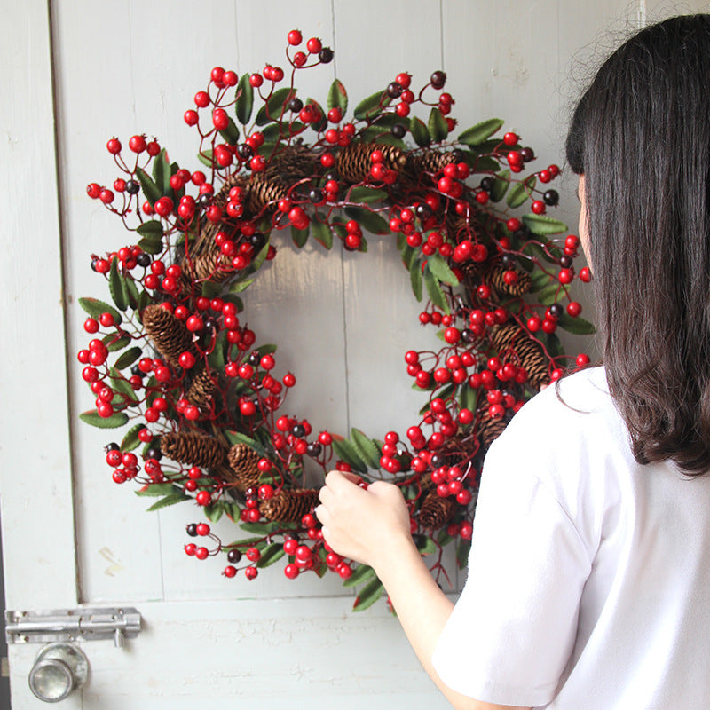24 Inch Artificial Christmas Wreath with Red Berries and Pine Cones, Bulk Wholesale Quantity