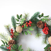 Artificial Christmas Pine Needle and Berry Wreath 16 Inch Holiday Decor