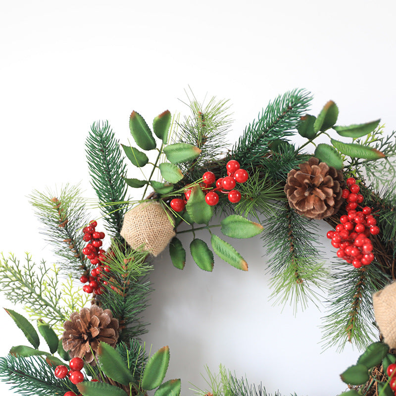 Artificial Christmas Pine Needle and Berry Wreath 16 Inch Holiday Decor